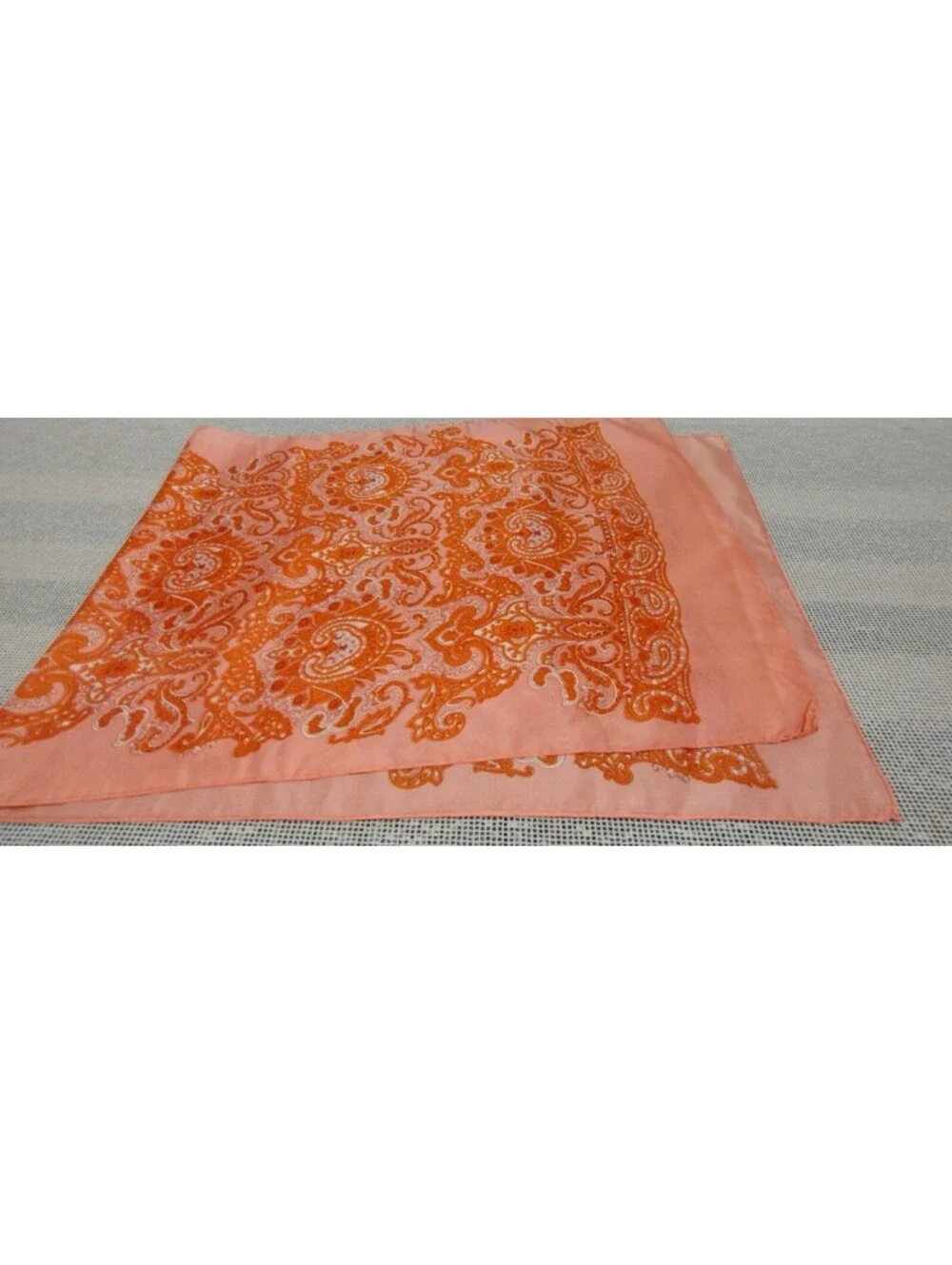 Vintage 60s 70s Boho Orange Paisley Silk Scarf Oblong Wide Hippie Bohemian Style